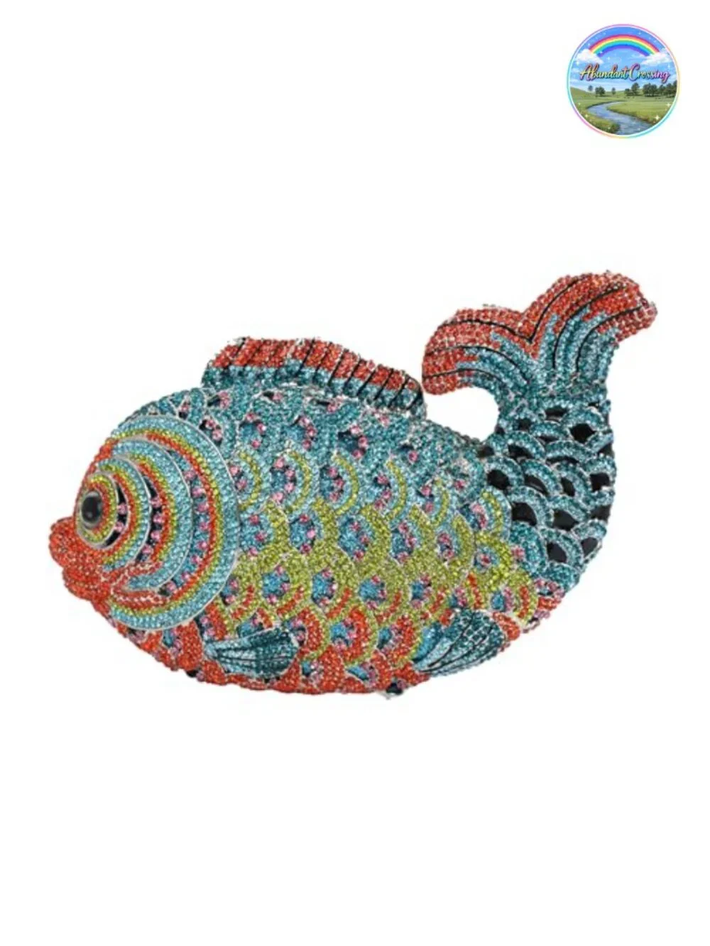 Rhinestone Fish Evening Clutch - Magnetic Closure, Detachable Chain, Sparkling
